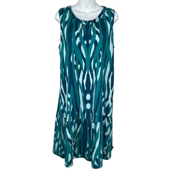 Soft‎ Surroundings Tank Dress Size S Ikat Green Teal Sleeveless Boho Style - Picture 1 of 5